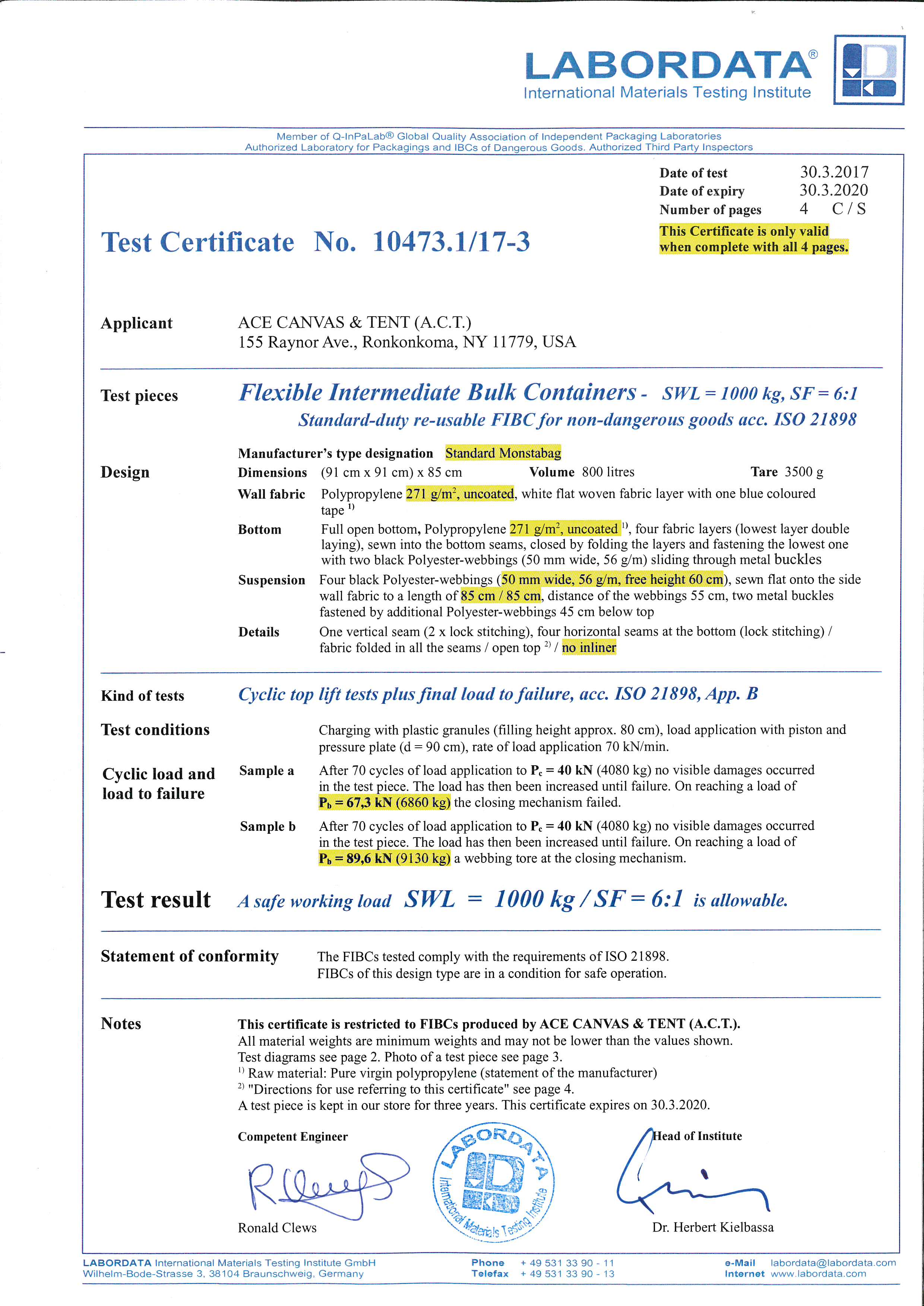 test certificate